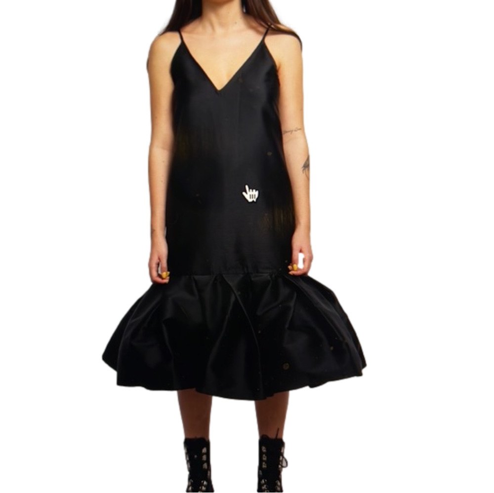 MARQUES Almeida Black Taffeta shift Occasion Dress with ruffle size XL NWT